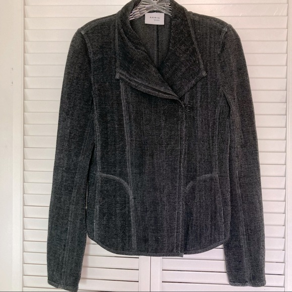 Akris Punto Charcoal Grey/Black side Zip Moto Blazer Jacket Sz 6 - Picture 1 of 9